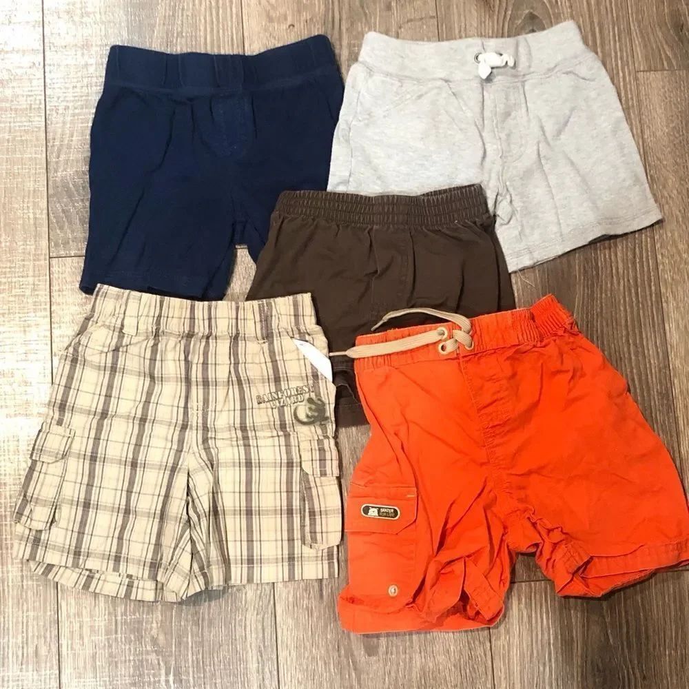 Boys Shorts Set Size 18-24 months Navy, Gray, Brown, Plaid, Orange